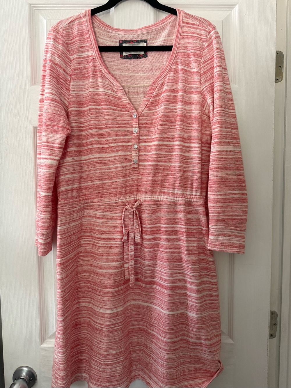 Casual Pink Striped Knit Drawstring Waist Dress